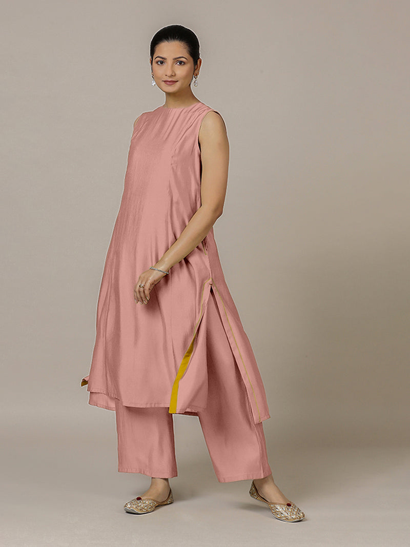 Sameera x Rozaana | A Line Kurta in Sea Pink with Thread Work | Coords or Only Kurta-Binks