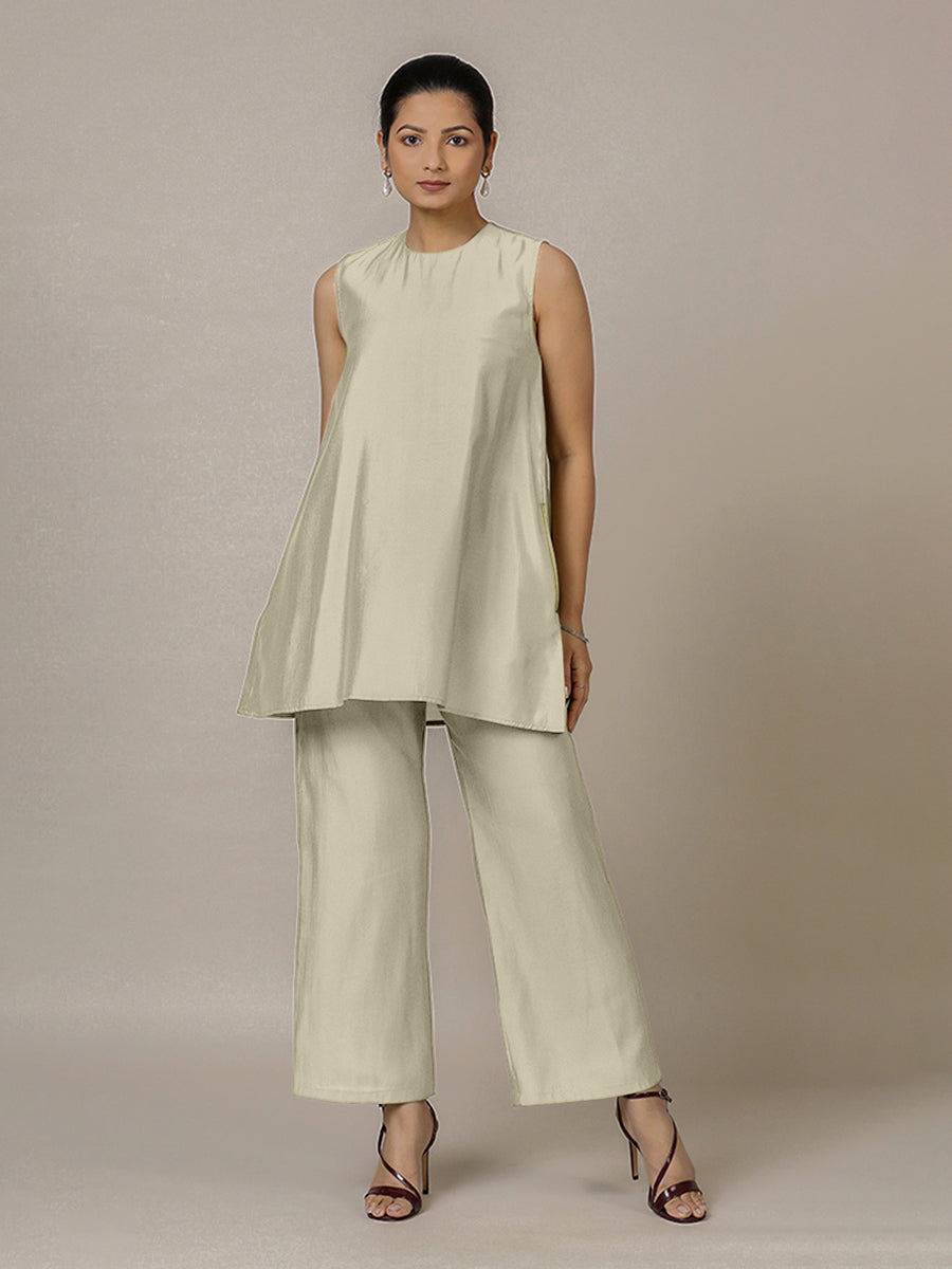 Sana x Rozaana Kurta, in Cream Viscose, featuring sleeveless and jewel neckline, made for daily & work (view 8).