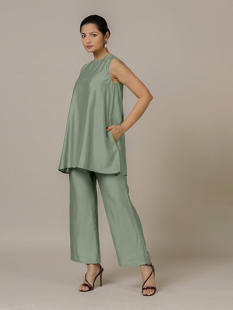 Sana x Rozaana | A Line Kurta in Mint Green with Thread Work | Coords or Only Kurta-Binks