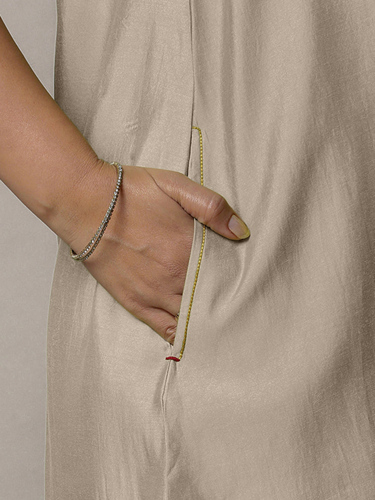 Sana x Rozaana Kurta, in Grey Viscose, featuring sleeveless and jewel neckline, made for daily & work (view 3).