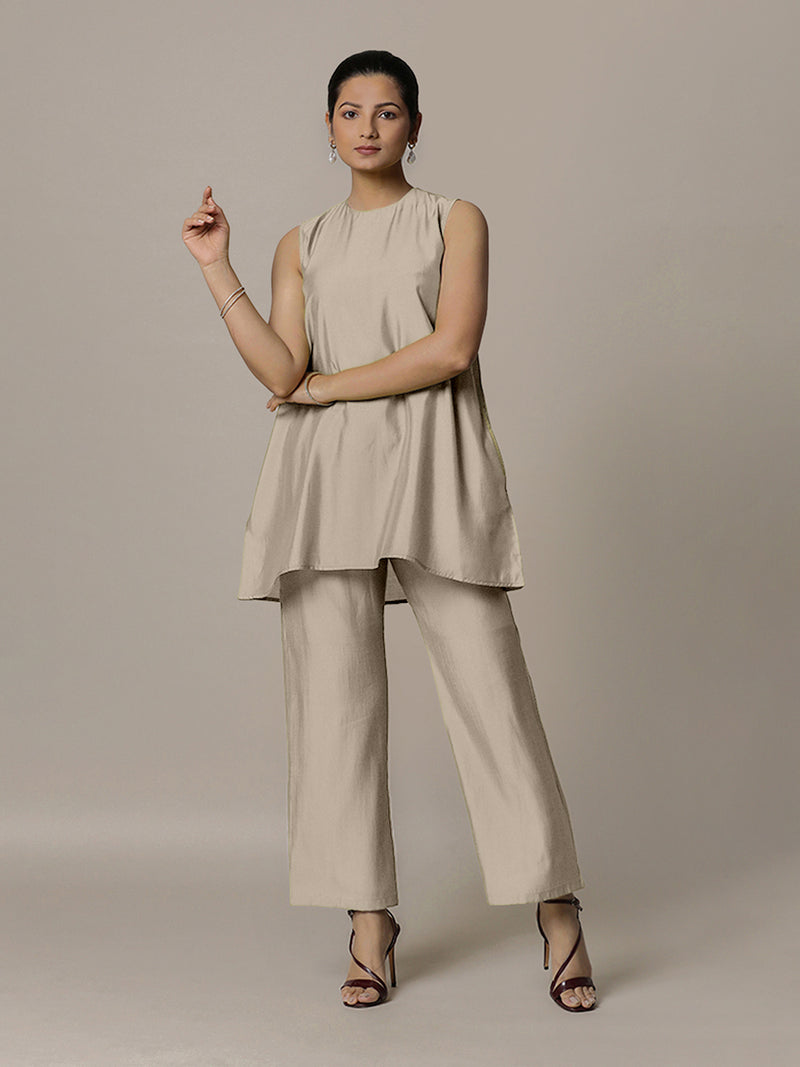 Sana x Rozaana | A Line Kurta in Oyster Grey with Thread Work | Coords or Only Kurta-Binks