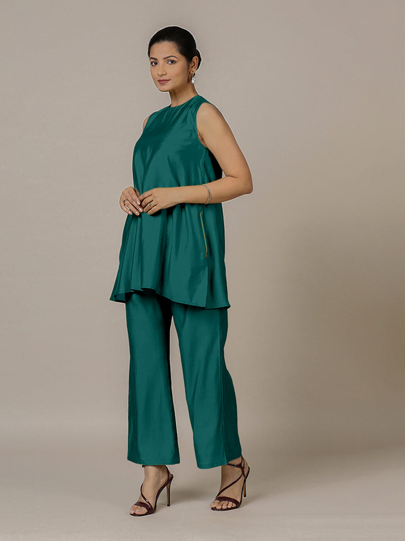 Sana x Rozaana | A Line Kurta in Peacock Green with Thread Work | Coords or Only Kurta-Binks
