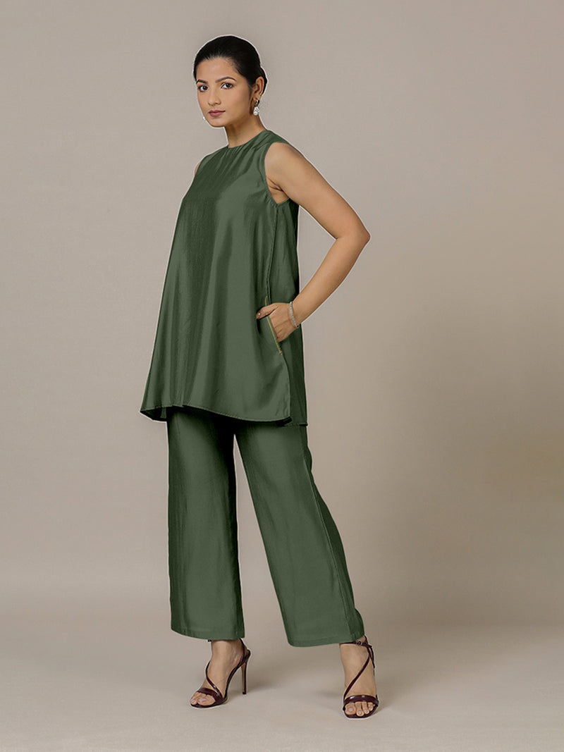Sana x Rozaana | A Line Kurta in Pine Green with Thread Work | Coords or Only Kurta-Binks