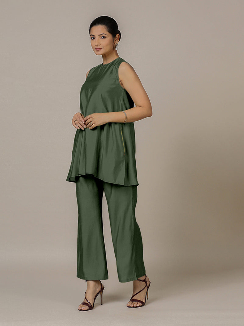 Sana x Rozaana | A Line Kurta in Pine Green with Thread Work | Coords or Only Kurta-Binks