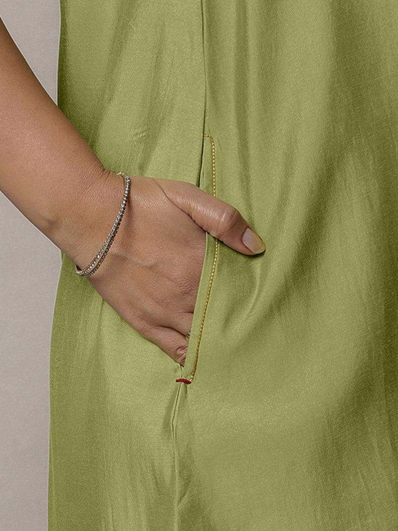 Sana x Rozaana | A Line Kurta in Pista Green with Thread Work | Coords or Only Kurta-Binks