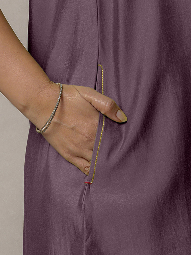 Sana x Rozaana Kurta, in Purple Viscose, featuring sleeveless and jewel neckline, made for daily & work (view 3).
