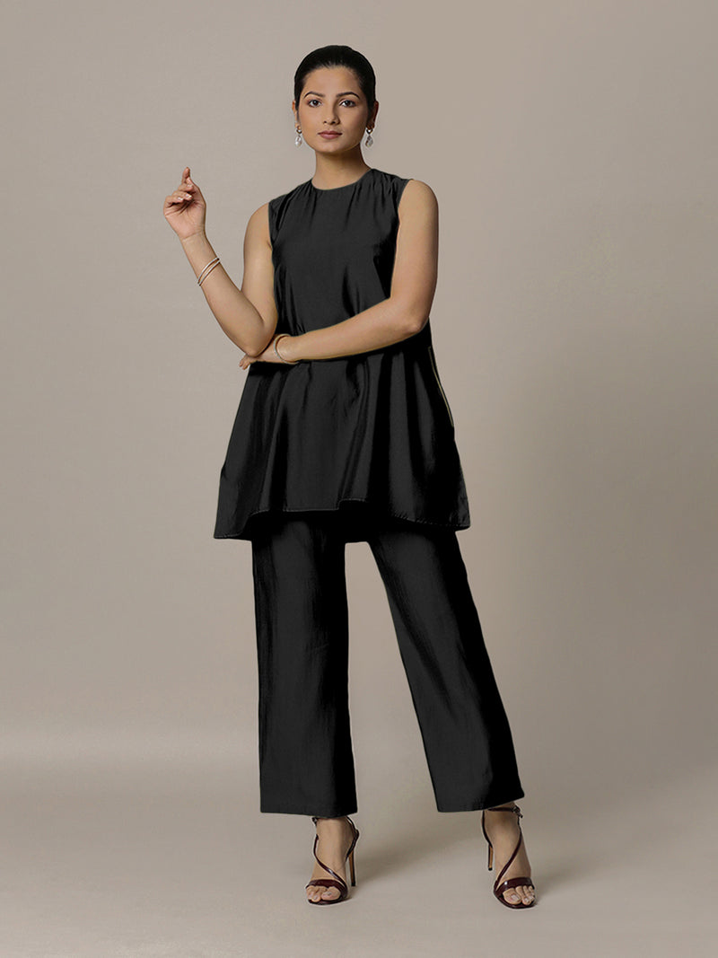 Sana x Rozaana | A Line Kurta in Raven Black with Thread Work | Coords or Only Kurta-Binks