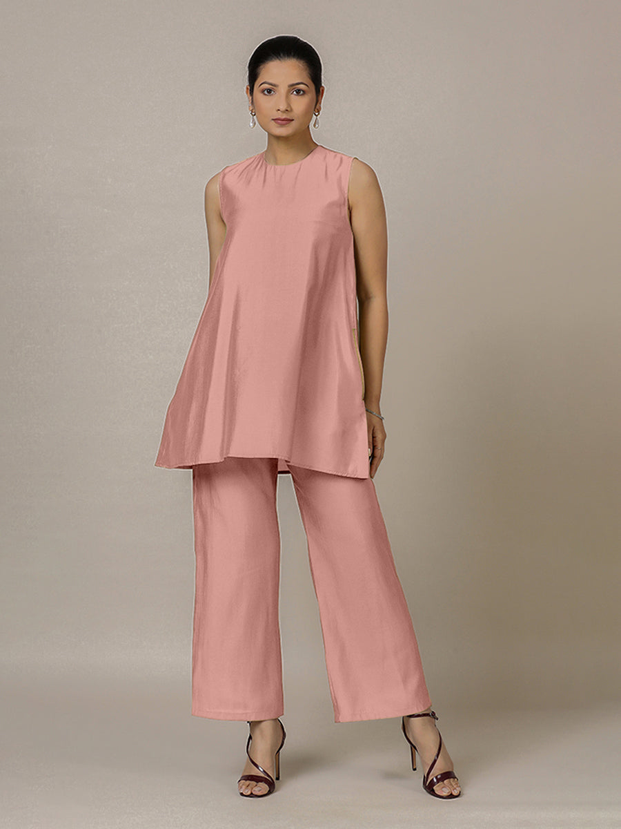 Sana x Rozaana Kurta, in Pink Viscose, featuring sleeveless and jewel neckline, made for daily & work (view 8).