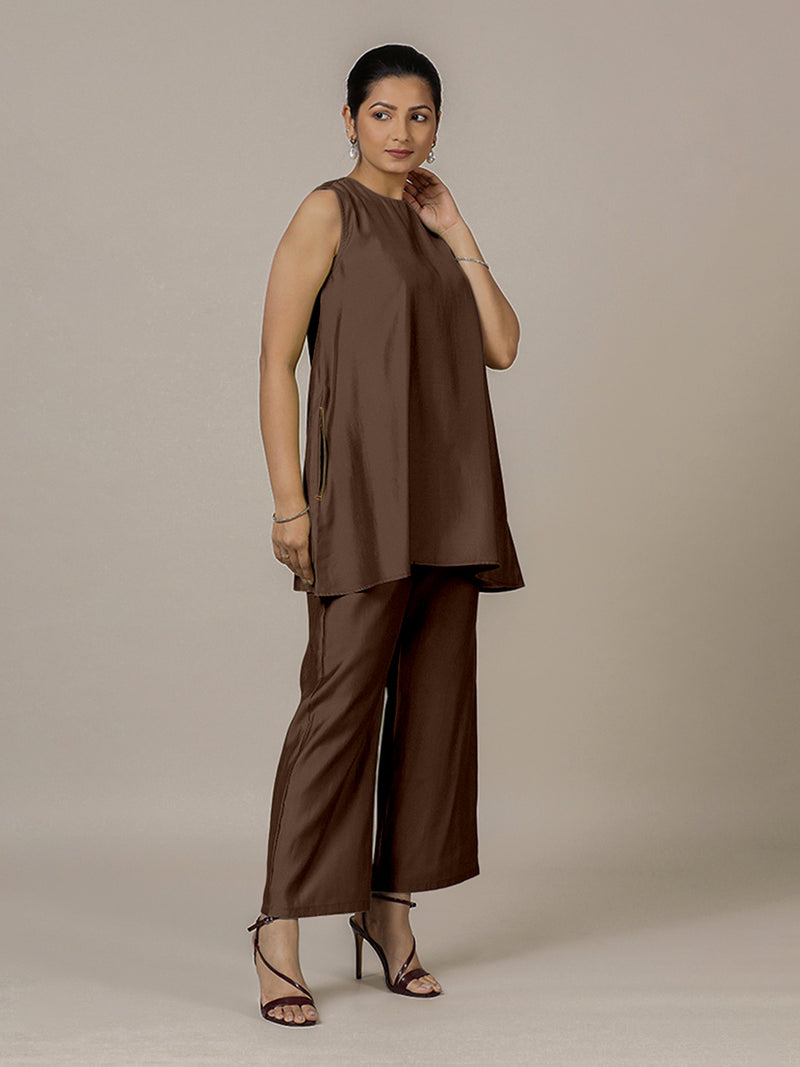 Sana x Rozaana | A Line Kurta in Walnut Brown with Thread Work | Coords or Only Kurta-Binks