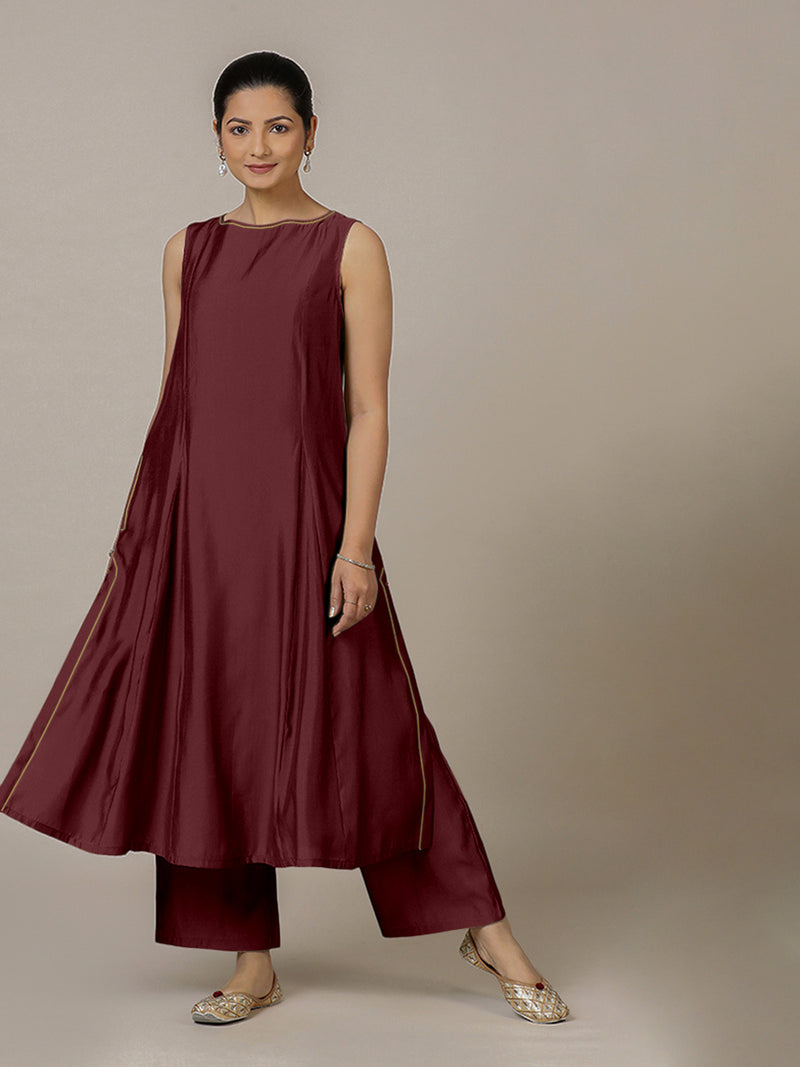 Sarah x Rozaana | A Line Kurta in Deep Maroon with Thread Work | Coords or Only Kurta-Binks
