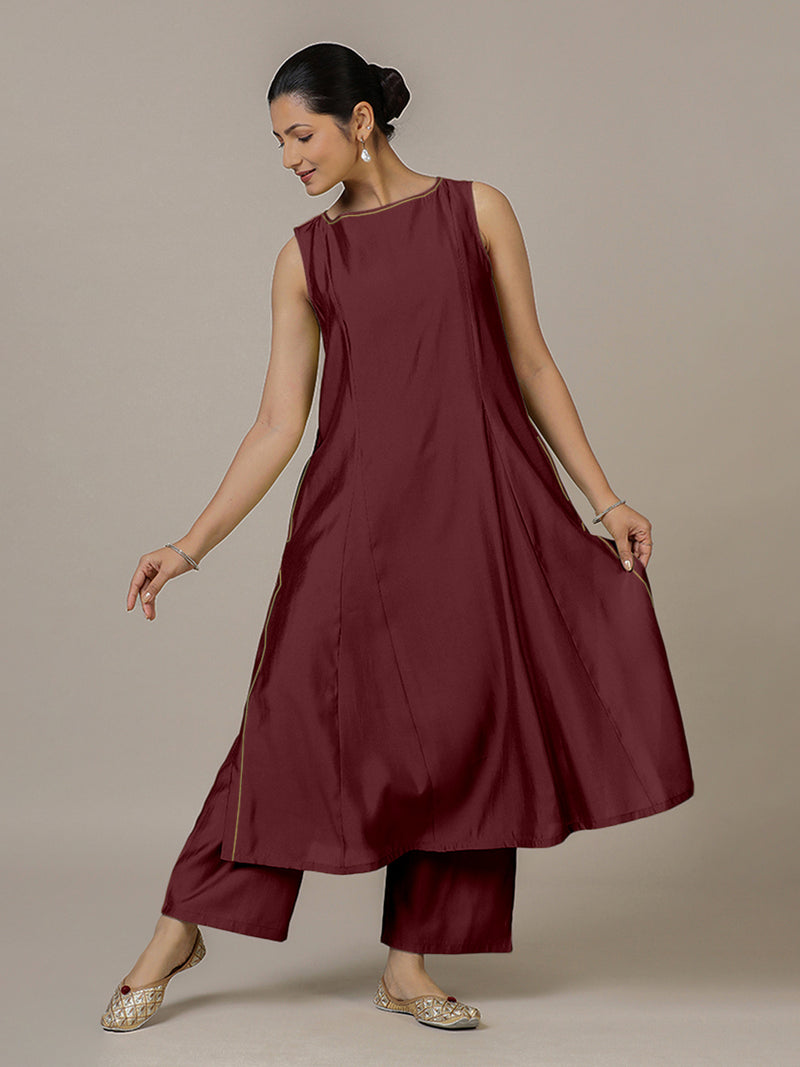 Sarah x Rozaana | A Line Kurta in Deep Maroon with Thread Work | Coords or Only Kurta-Binks