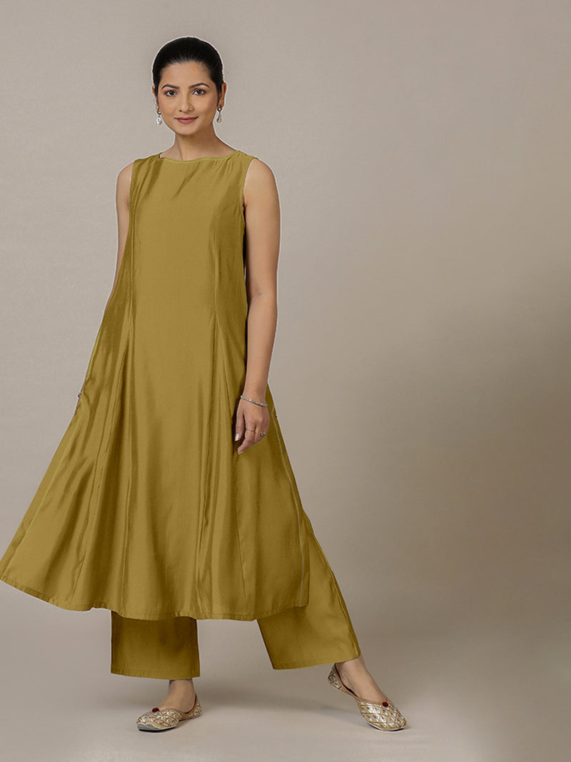 Sarah x Rozaana | A Line Kurta in Dijon Mustard with Thread Work | Coords or Only Kurta-Binks
