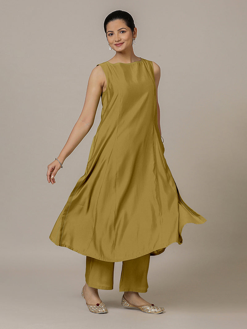 Sarah x Rozaana | A Line Kurta in Dijon Mustard with Thread Work | Coords or Only Kurta-Binks