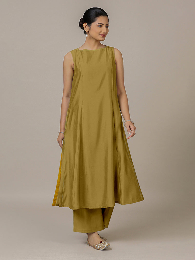 Sarah x Rozaana | A Line Kurta in Dijon Mustard with Thread Work | Coords or Only Kurta-Binks
