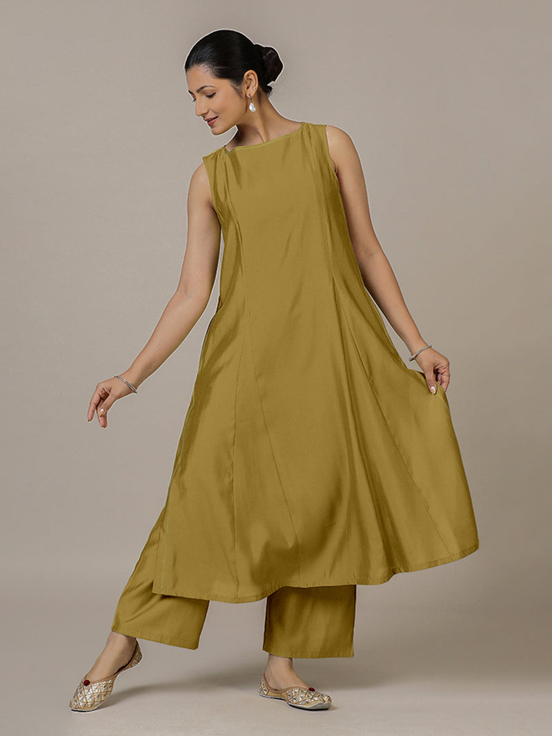 Sarah x Rozaana | A Line Kurta in Dijon Mustard with Thread Work | Coords or Only Kurta-Binks