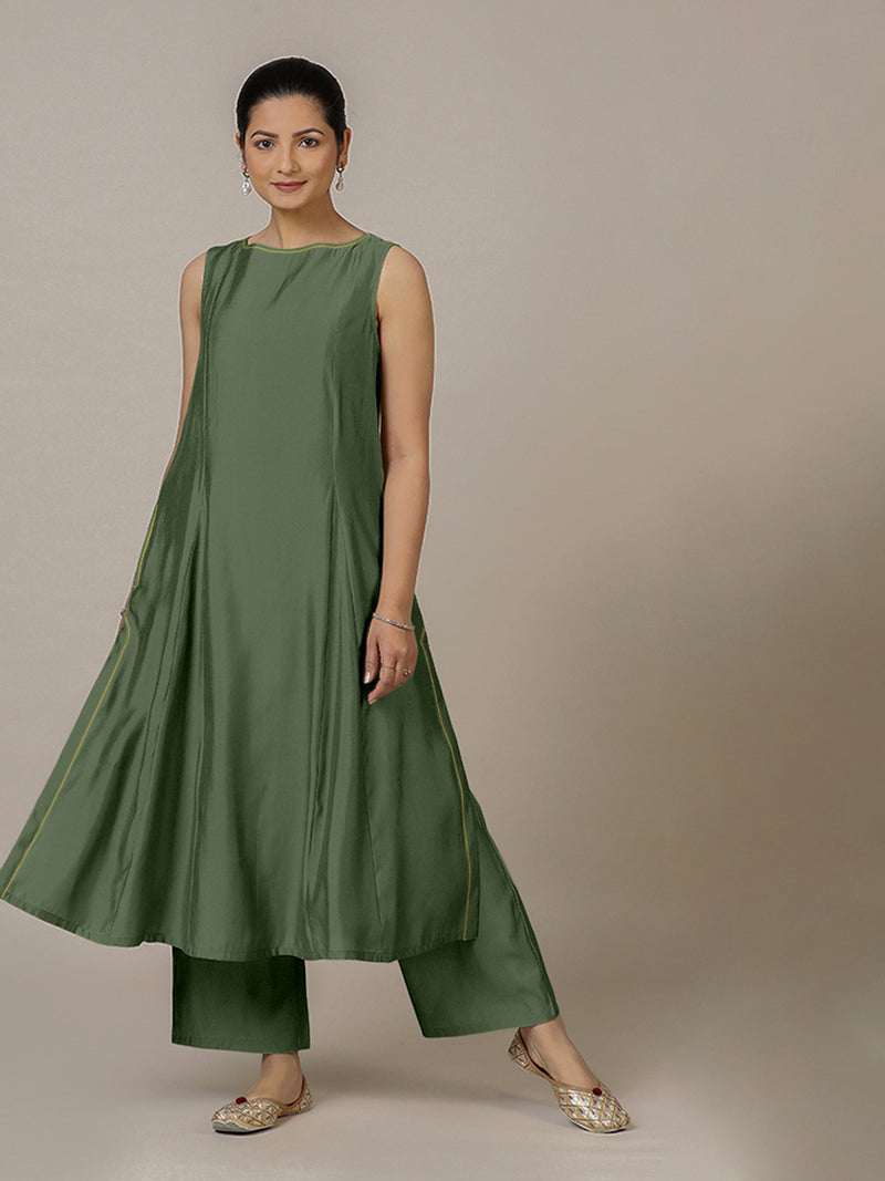 Sarah x Rozaana | A Line Kurta in Hunter Green with Thread Work | Coords or Only Kurta-Binks