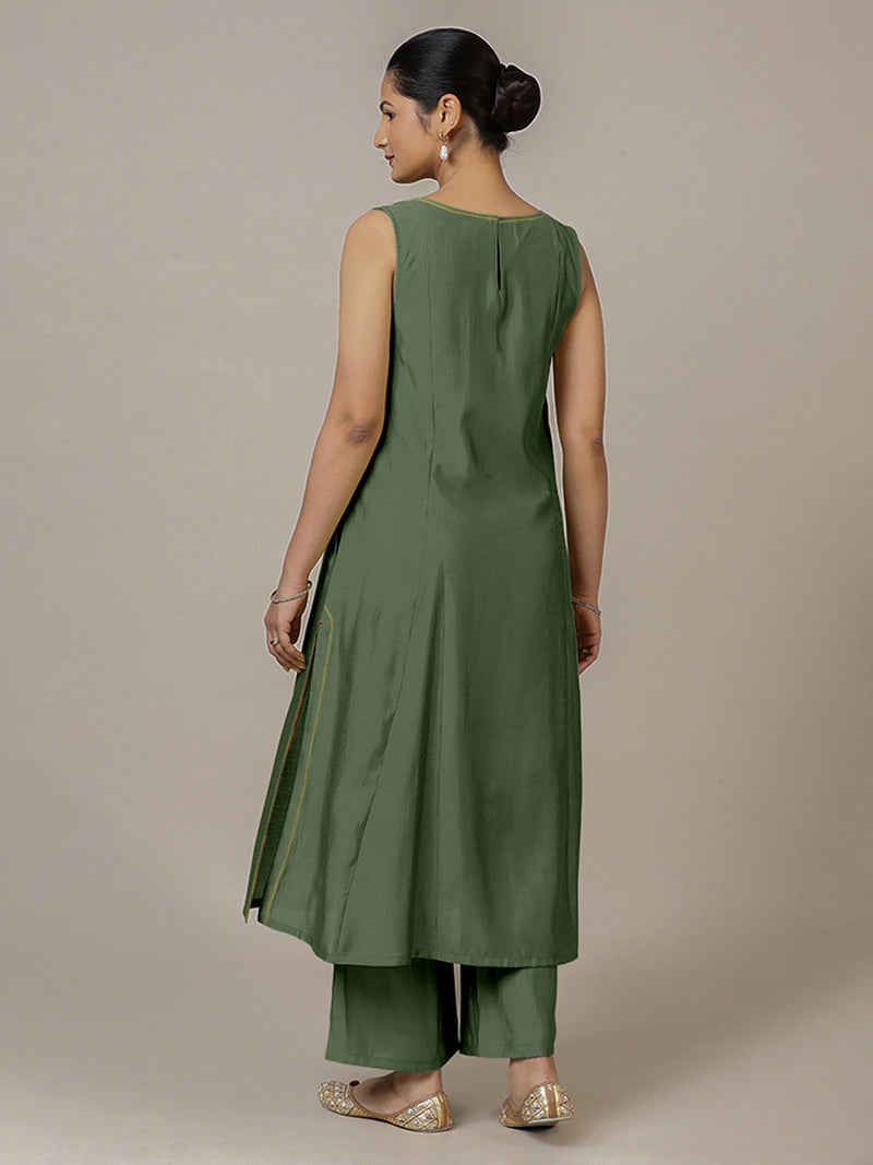 Sarah x Rozaana | A Line Kurta in Hunter Green with Thread Work | Coords or Only Kurta-Binks