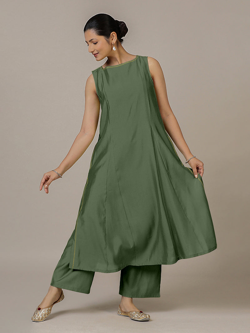 Sarah x Rozaana | A Line Kurta in Hunter Green with Thread Work | Coords or Only Kurta-Binks