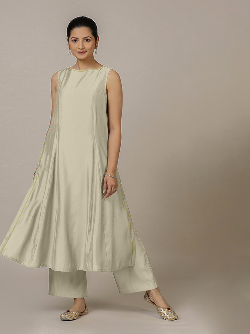 Sarah x Rozaana | A Line Kurta in Ivory with Thread Work | Coords or Only Kurta-Binks