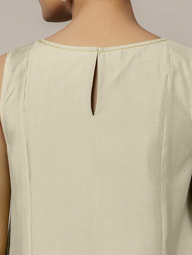 Sarah x Rozaana Kurta, in Cream Viscose, featuring sleeveless and boat neckline, made for daily & work (view 3).