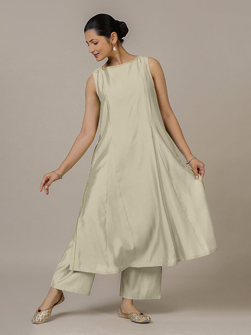 Sarah x Rozaana | A Line Kurta in Ivory with Thread Work | Coords or Only Kurta-Binks