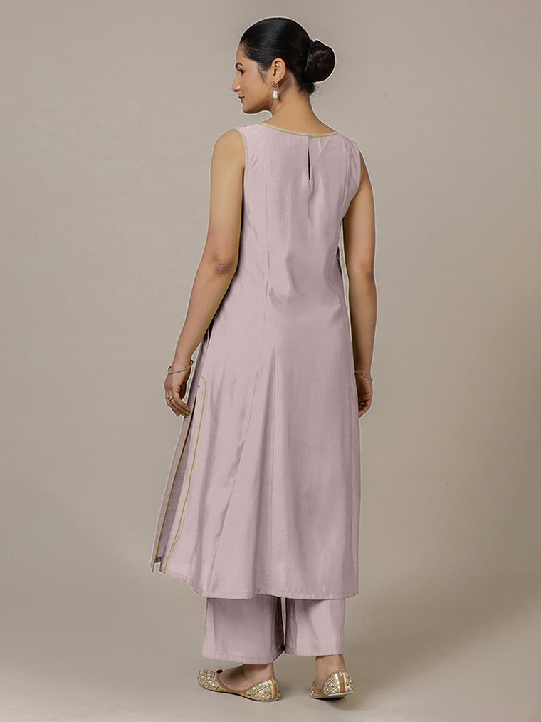 Sarah x Rozaana Kurta, in Purple Viscose, featuring sleeveless and boat neckline, made for daily & work (view 2).