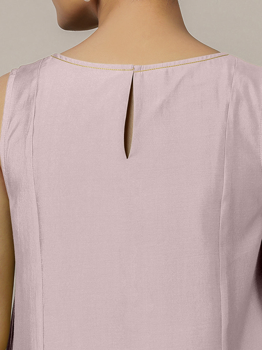 Sarah x Rozaana Kurta, in Purple Viscose, featuring sleeveless and boat neckline, made for daily & work (view 3).