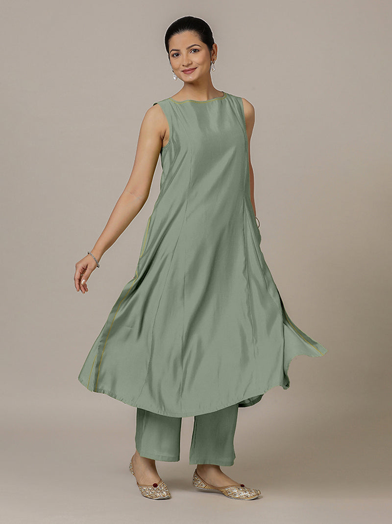 Sarah x Rozaana | A Line Kurta in Mint Green with Thread Work | Coords or Only Kurta-Binks