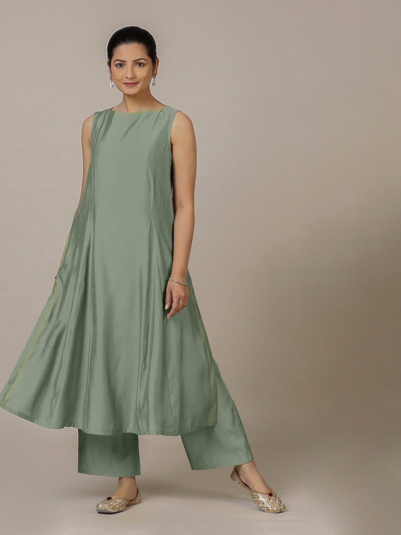 Sarah x Rozaana | A Line Kurta in Mint Green with Thread Work | Coords or Only Kurta-Binks