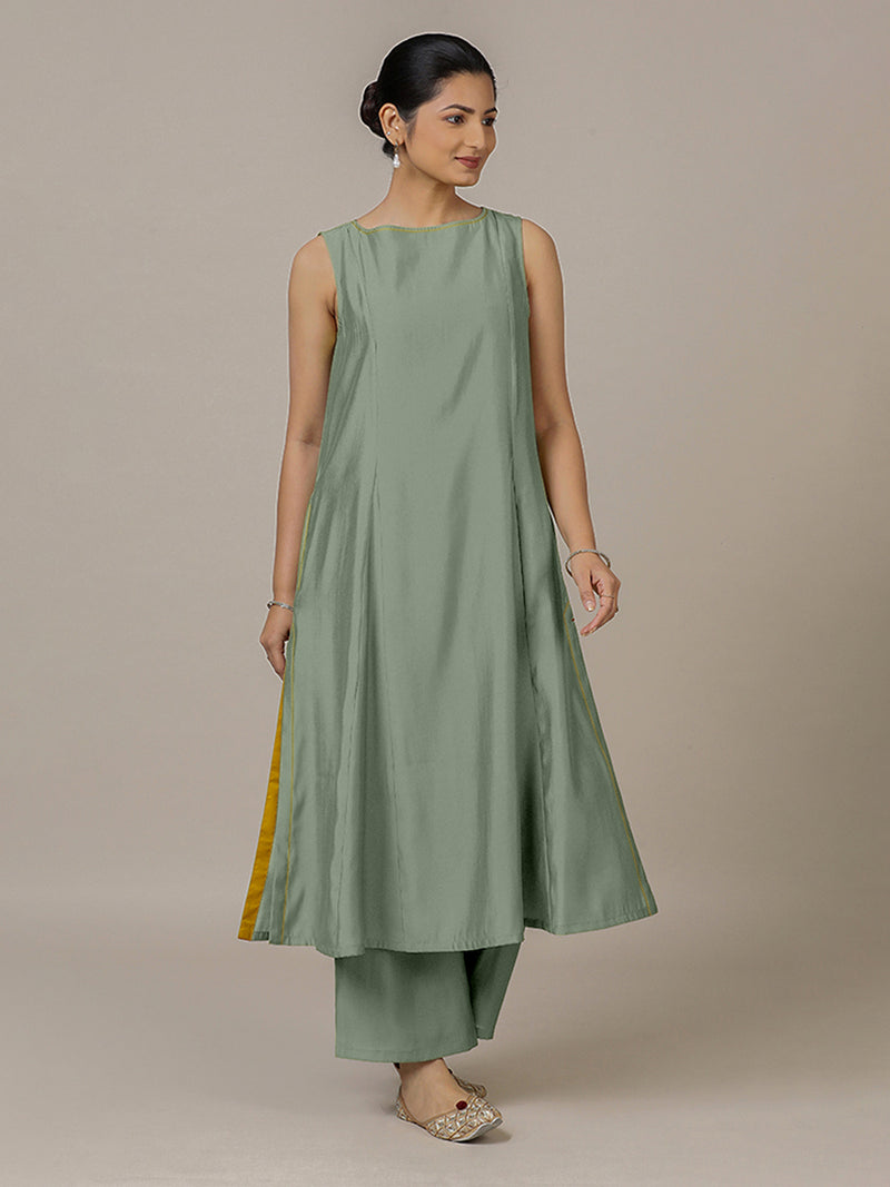 Sarah x Rozaana | A Line Kurta in Mint Green with Thread Work | Coords or Only Kurta-Binks