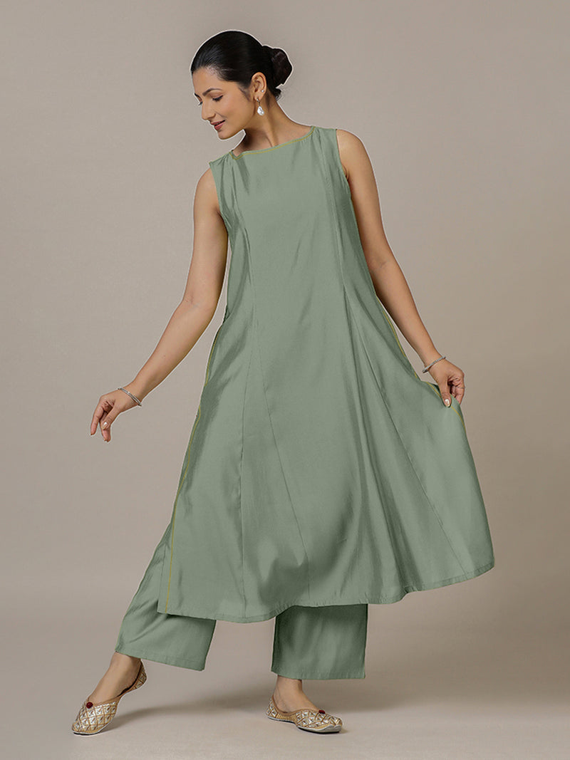 Sarah x Rozaana | A Line Kurta in Mint Green with Thread Work | Coords or Only Kurta-Binks