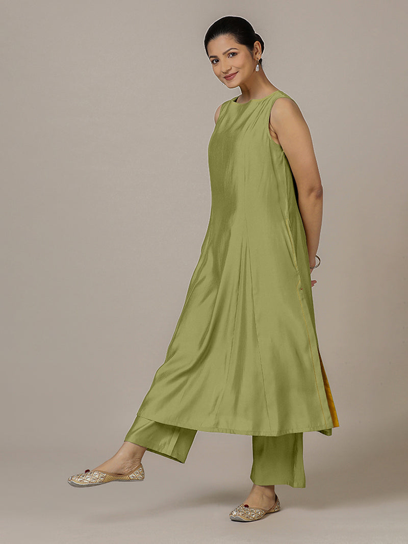 Sarah x Rozaana | A Line Kurta in Pista Green with Thread Work | Coords or Only Kurta-Binks