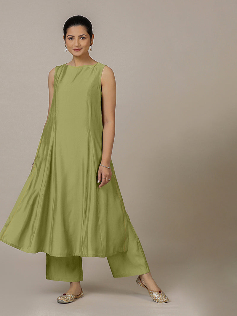 Sarah x Rozaana | A Line Kurta in Pista Green with Thread Work | Coords or Only Kurta-Binks