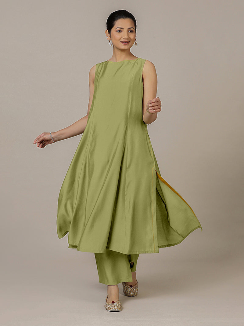 Sarah x Rozaana | A Line Kurta in Pista Green with Thread Work | Coords or Only Kurta-Binks