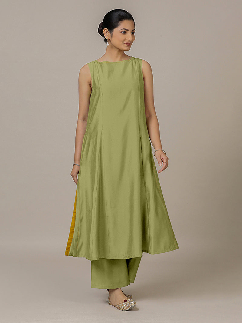 Sarah x Rozaana | A Line Kurta in Pista Green with Thread Work | Coords or Only Kurta-Binks