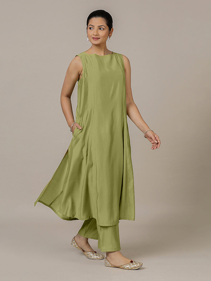 Sarah x Rozaana | A Line Kurta in Pista Green with Thread Work | Coords or Only Kurta-Binks