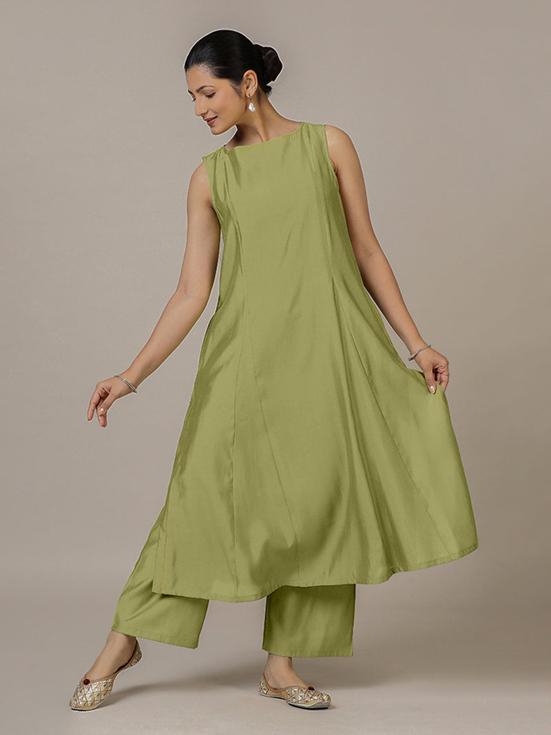 Sarah x Rozaana | A Line Kurta in Pista Green with Thread Work | Coords or Only Kurta-Binks