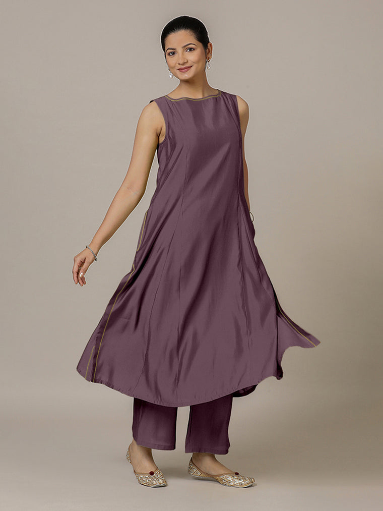 Sarah x Rozaana Kurta, in Purple Viscose, featuring sleeveless and boat neckline, made for daily & work.