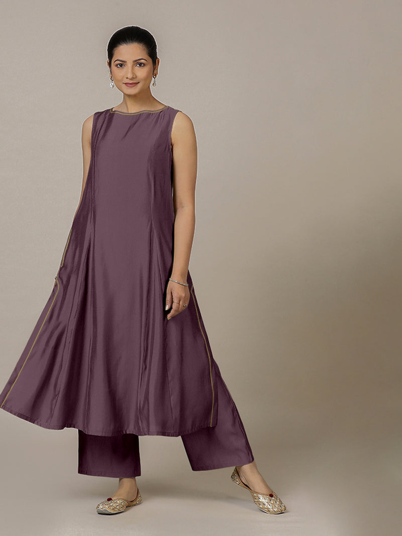 Sarah x Rozaana | A Line Kurta in Purple Mauve with Thread Work | Coords or Only Kurta-Binks