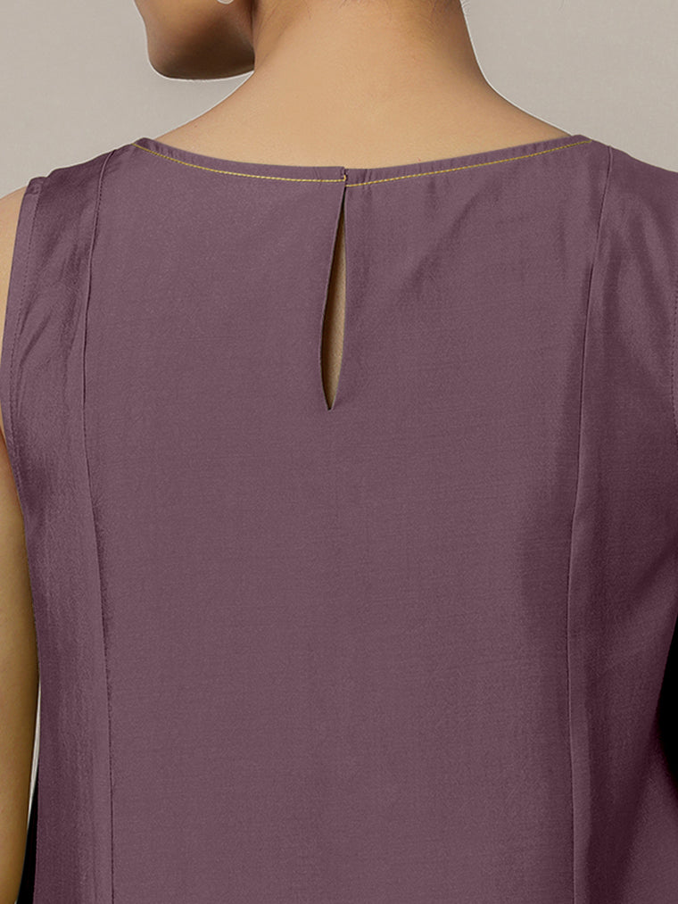 Sarah x Rozaana Kurta, in Purple Viscose, featuring sleeveless and boat neckline, made for daily & work (view 3).
