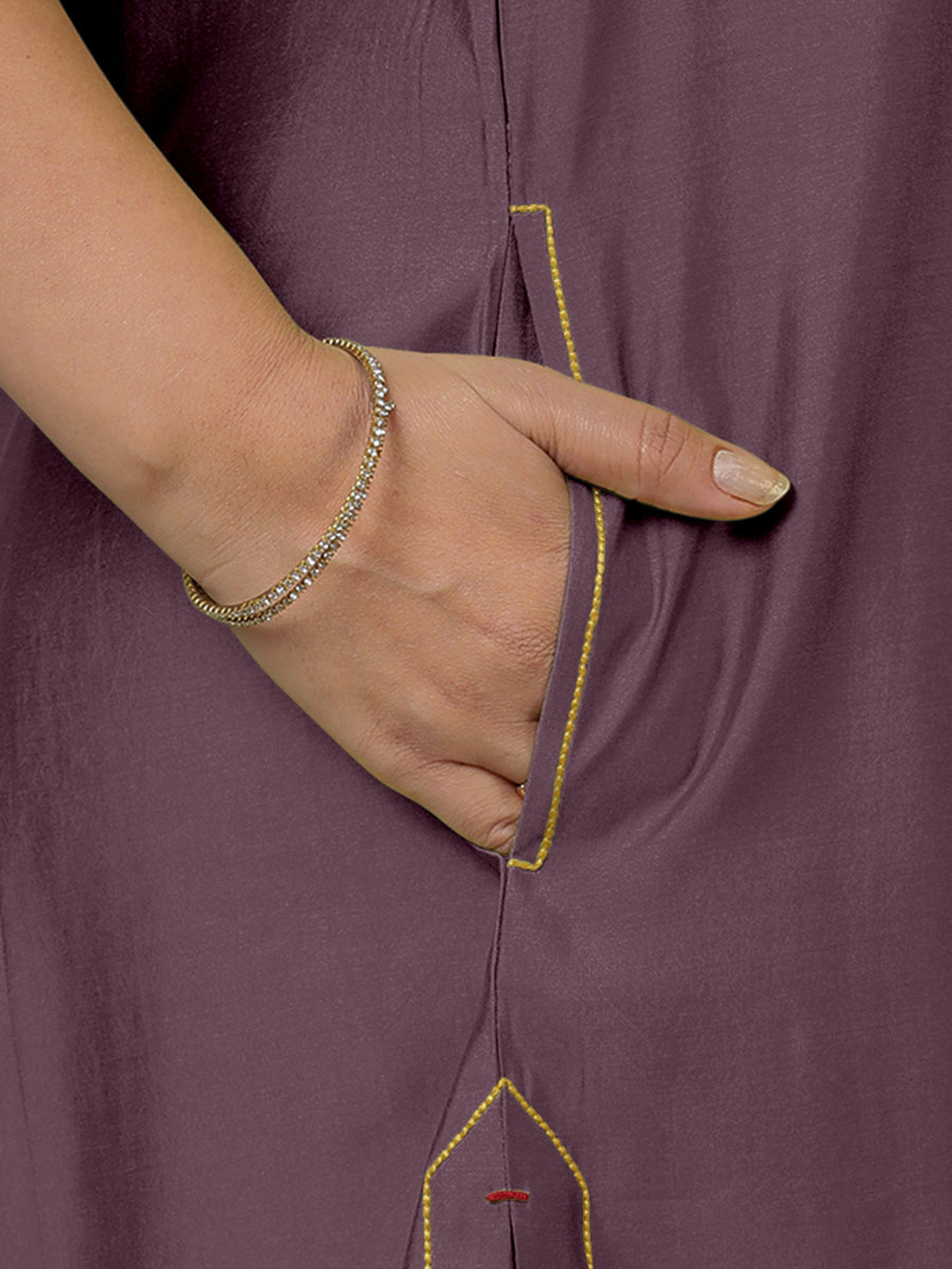 Sarah x Rozaana Kurta, in Purple Viscose, featuring sleeveless and boat neckline, made for daily & work (view 4).