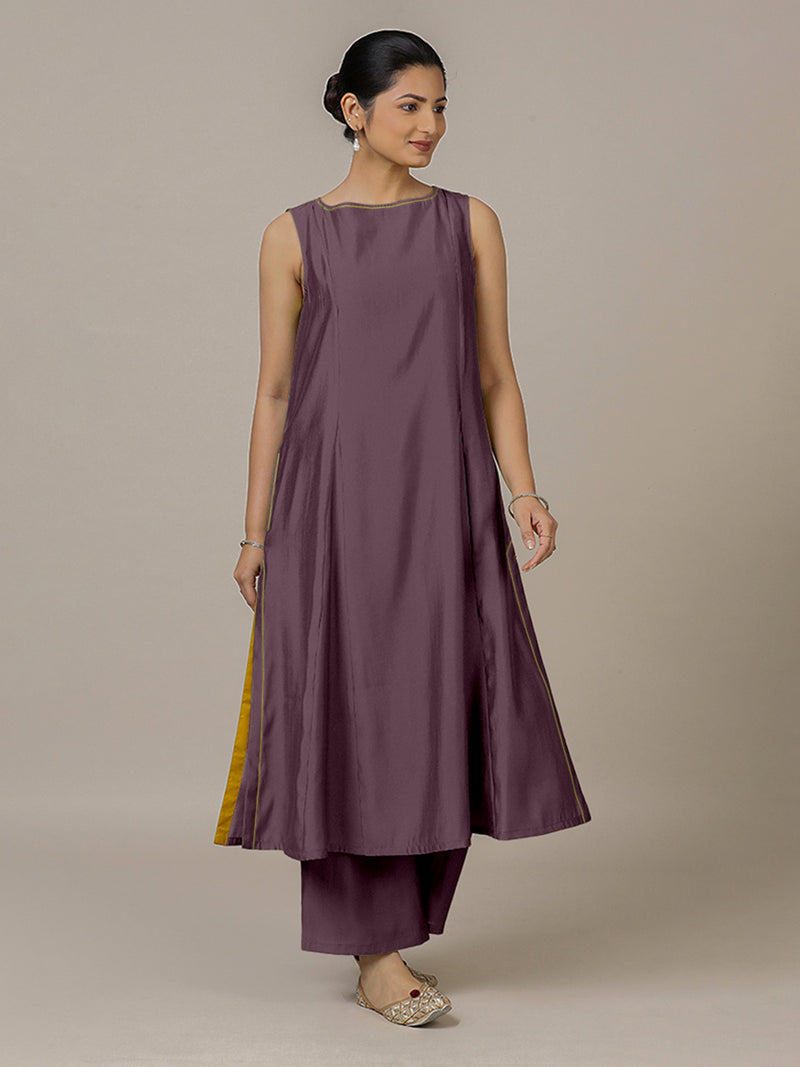 Sarah x Rozaana | A Line Kurta in Purple Mauve with Thread Work | Coords or Only Kurta-Binks