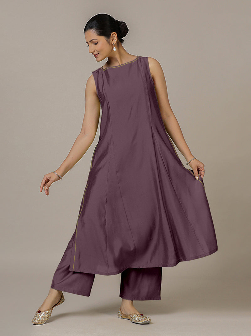 Sarah x Rozaana | A Line Kurta in Purple Mauve with Thread Work | Coords or Only Kurta-Binks