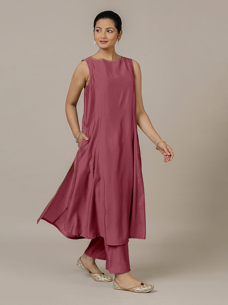 Sarah x Rozaana | A Line Kurta in Rose Pink with Thread Work | Coords or Only Kurta-Binks