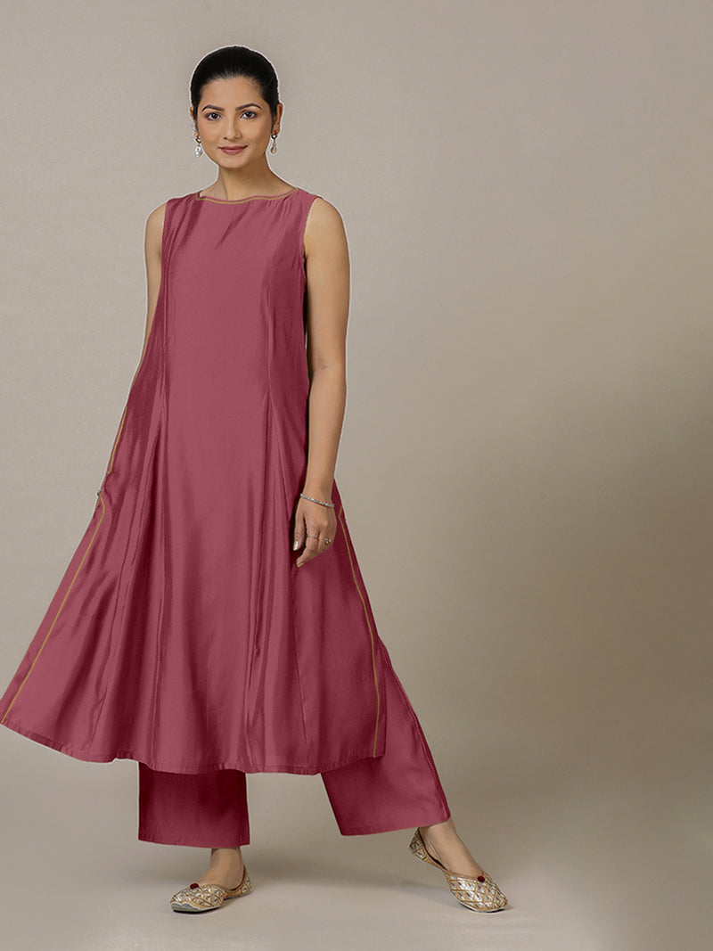 Sarah x Rozaana | A Line Kurta in Rose Pink with Thread Work | Coords or Only Kurta-Binks