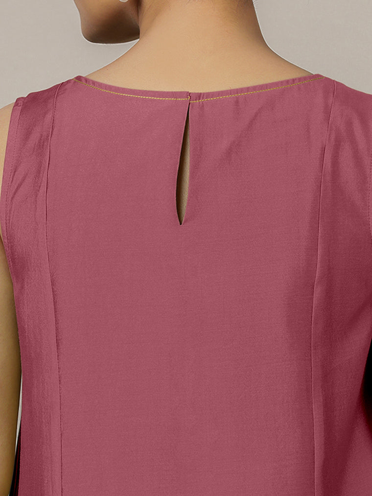 Sarah x Rozaana Kurta, in Pink Viscose, featuring sleeveless and boat neckline, made for daily & work (view 3).