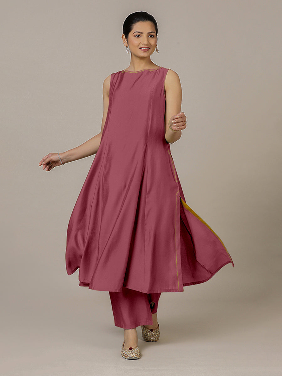 Sarah x Rozaana Kurta, in Pink Viscose, featuring sleeveless and boat neckline, made for daily & work (view 5).