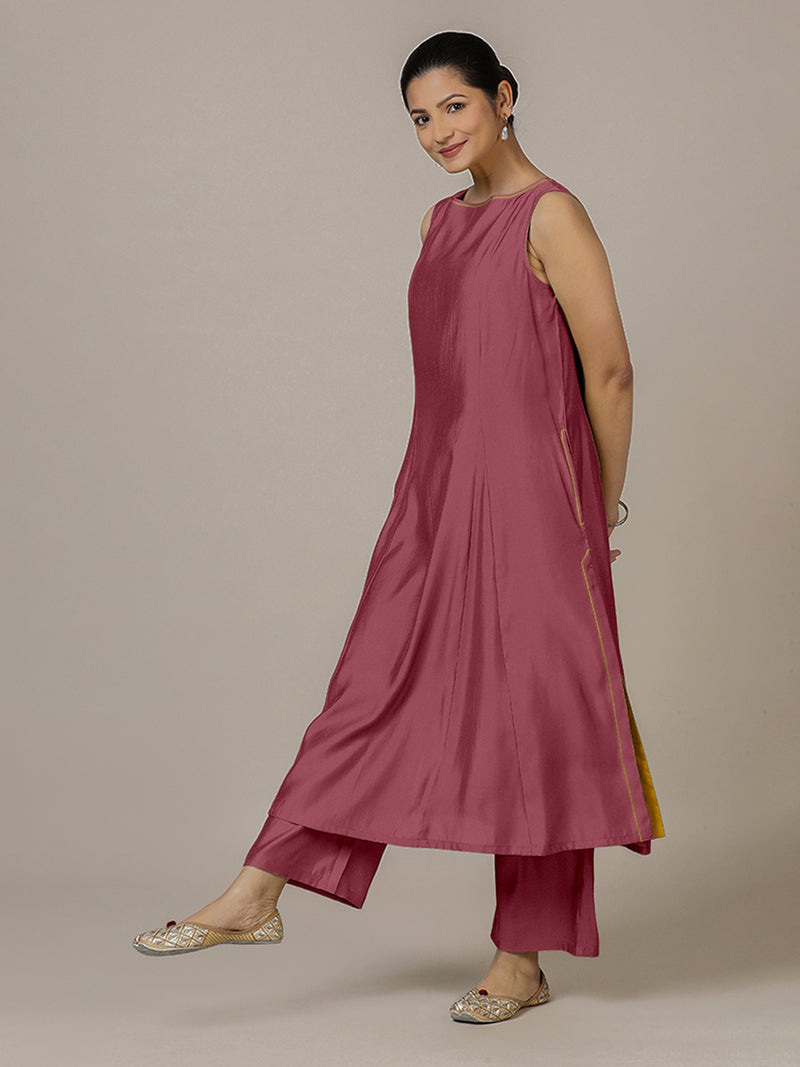 Sarah x Rozaana | A Line Kurta in Rose Pink with Thread Work | Coords or Only Kurta-Binks