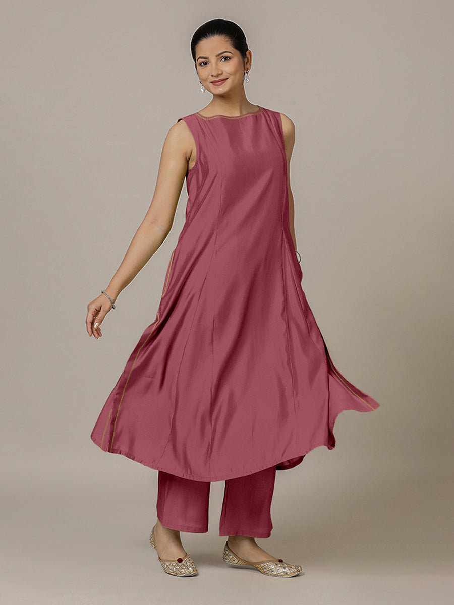 Sarah x Rozaana Kurta, in Pink Viscose, featuring sleeveless and boat neckline, made for daily & work (view 7).
