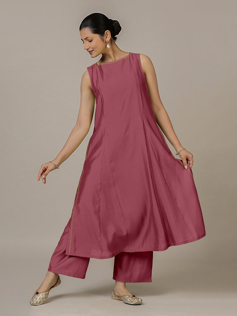 Sarah x Rozaana | A Line Kurta in Rose Pink with Thread Work | Coords or Only Kurta-Binks